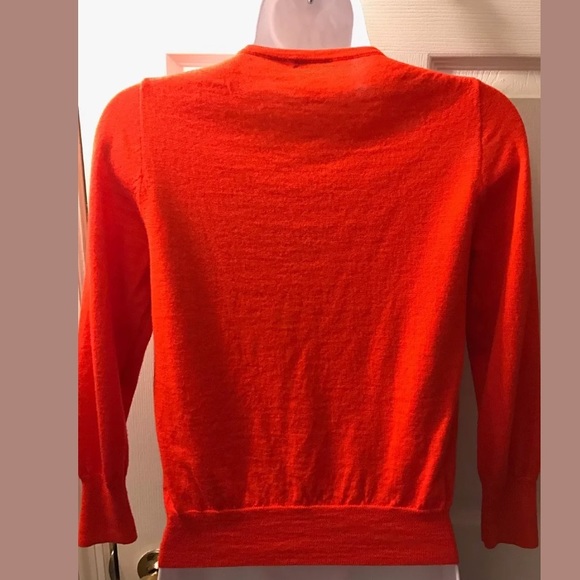 J.CREW Merino 100% Wool Lili Ruffle Chiffon Cardigan Sweater Vibrant Orange Knit - Picture 7 of 10